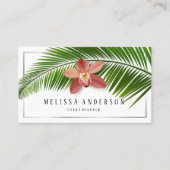 Palm Leaf & Orchid Tropical Floral Silver Framed Visitekaartje (Voorkant)