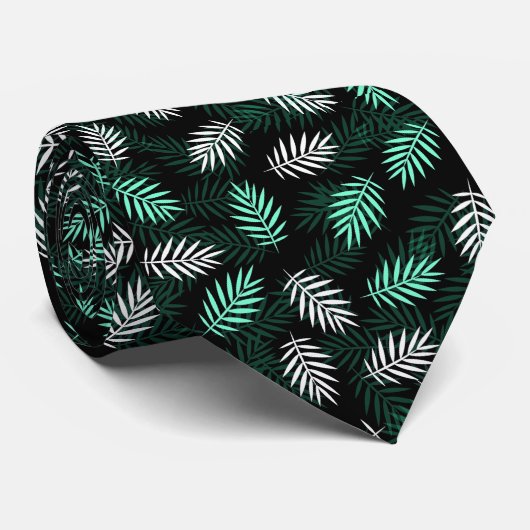 Palm Leaf Pattern Donk Green Stropdas (Opgerold)