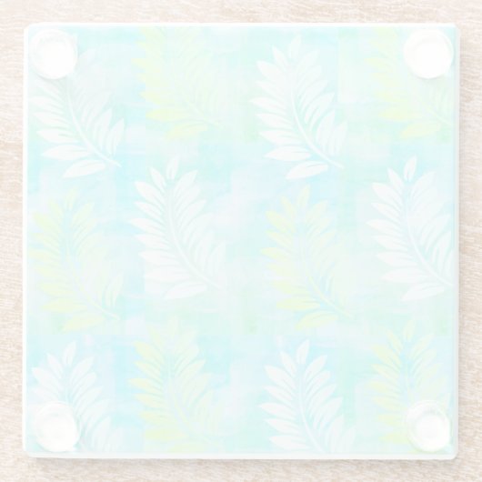Palm Leaf Pattern on Caribbean Blue Tropical Glazen Onderzetter (Achterkant)