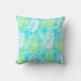 Palm Leaf Pattern on Caribbean Blue Tropical Kussen