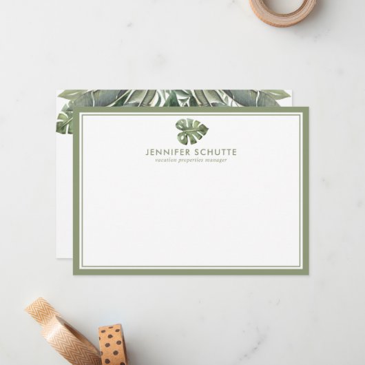 Palm Leaf Personalized Realty Agent Stationery Notitiekaartje (Voorkant / Achterkant in situ)