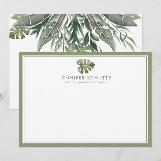Palm Leaf Personalized Realty Agent Stationery Notitiekaartje (Voorkant / Achterkant)
