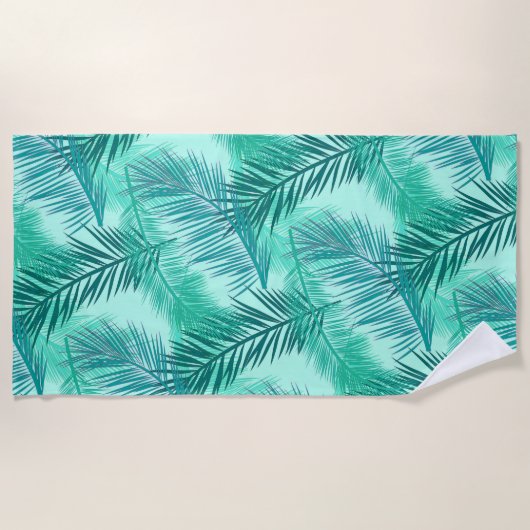 Palm Leaf Print, Cobalt, Turquoise en Aqua Strandlaken (Voorkant)