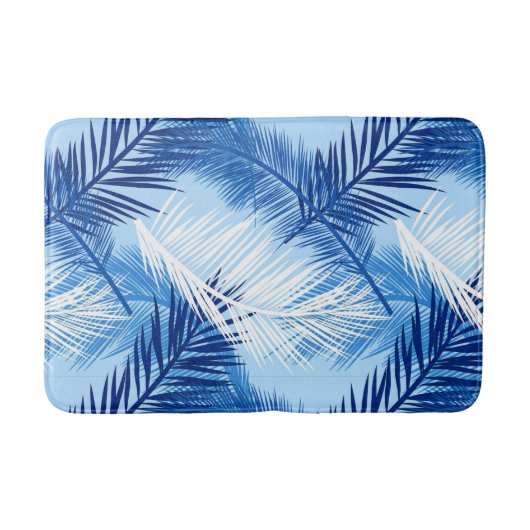 Palm Leaf Print, Cobalt, White en Sky Blue Badmat (Voorkant)