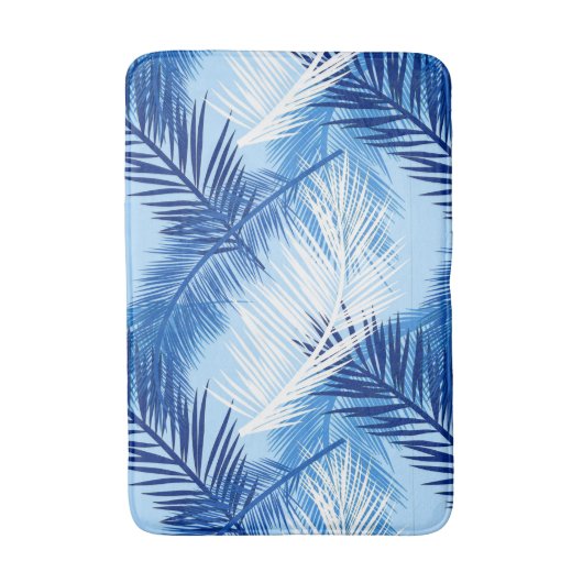 Palm Leaf Print, Cobalt, White en Sky Blue Badmat (Voorkant Verticaal)