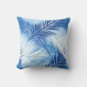 Palm Leaf Print, Cobalt, White en Sky Blue Buitenkussen