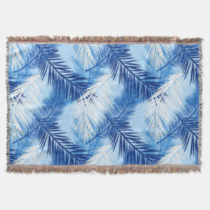 Palm Leaf Print, Cobalt, White en Sky Blue Deken