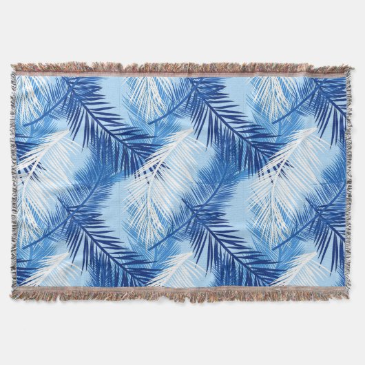 Palm Leaf Print, Cobalt, White en Sky Blue Deken (Voorkant)