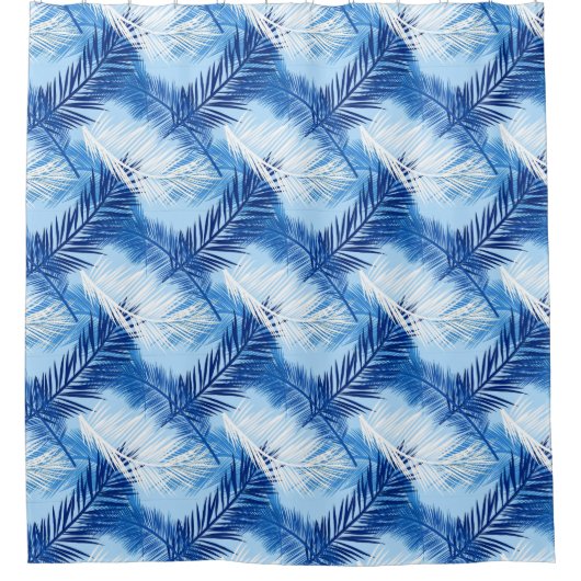 Palm Leaf Print, Cobalt, White en Sky Blue Douchegordijn (Voorkant)