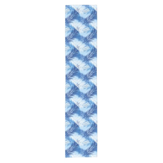 Palm Leaf Print, Cobalt, White en Sky Blue Korte Tafelloper (Voorkant)