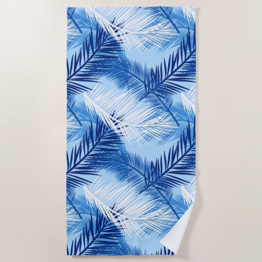 Palm Leaf Print, Cobalt, White en Sky Blue Strandlaken (Voorkant)