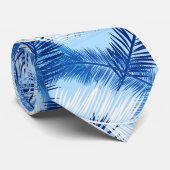 Palm Leaf Print, Cobalt, White en Sky Blue Stropdas (Opgerold)
