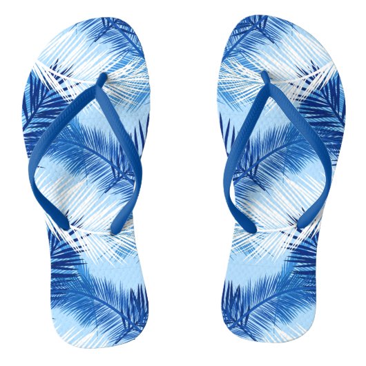 Palm Leaf Print, Cobalt, White en Sky Blue Teenslippers (Voetbed)