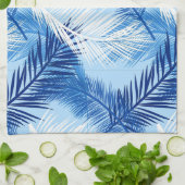 Palm Leaf Print, Cobalt, White en Sky Blue Theedoek (Gevouwen)