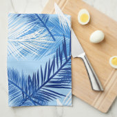 Palm Leaf Print, Cobalt, White en Sky Blue Theedoek (Quarter Fold)
