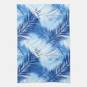 Palm Leaf Print, Cobalt, White en Sky Blue Theedoek