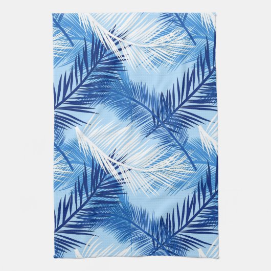 Palm Leaf Print, Cobalt, White en Sky Blue Theedoek (Verticaal)