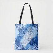 Palm Leaf Print, Cobalt, White en Sky Blue Tote Bag (Voorkant)