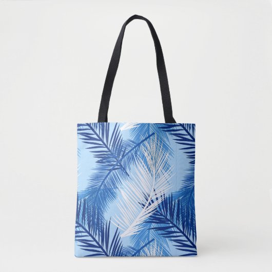 Palm Leaf Print, Cobalt, White en Sky Blue Tote Bag (Voorkant)