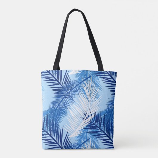Palm Leaf Print, Cobalt, White en Sky Blue Tote Bag (Achterkant)