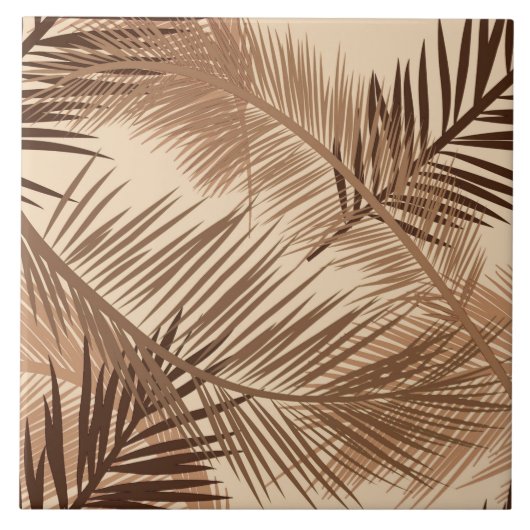 Palm Leaf Print, Dark Brown, Tan en Beige Tegeltje (Voorkant)