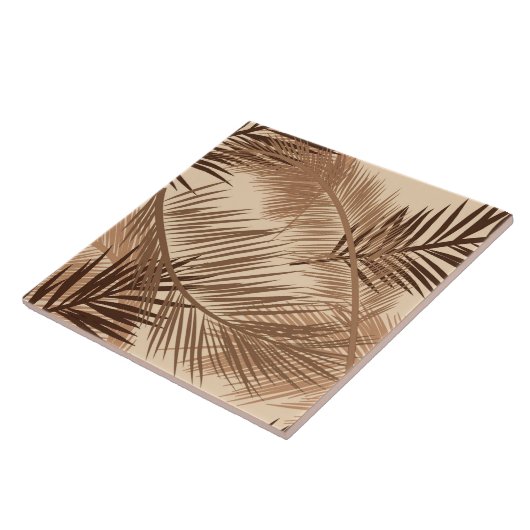 Palm Leaf Print, Dark Brown, Tan en Beige Tegeltje (Zijkant)