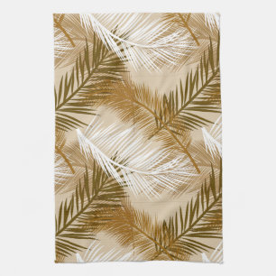 Palm Leaf Print, Dark Brown, Tan en Beige Theedoek