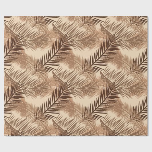 Palm Leaf Print, Donkerbruin, Tan en beige Cadeaupapier (Vlak)