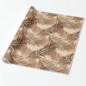 Palm Leaf Print, Donkerbruin, Tan en beige Cadeaupapier (Uitgerold)