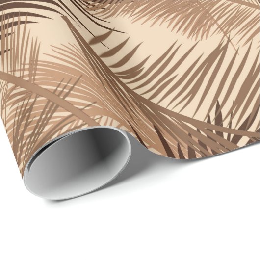 Palm Leaf Print, Donkerbruin, Tan en beige Cadeaupapier (Rol Hoek)