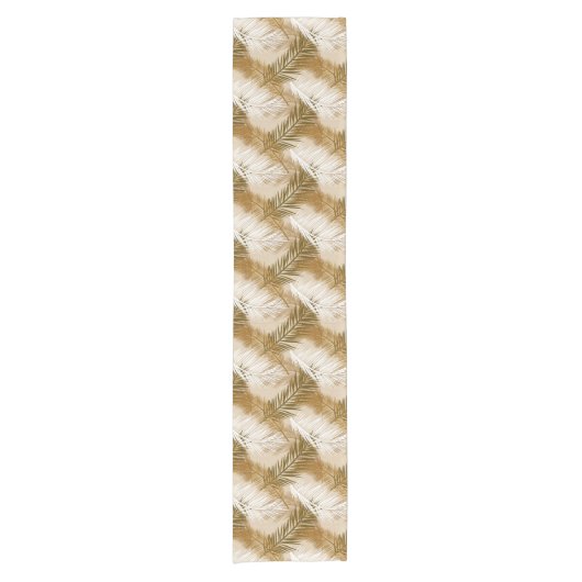 Palm Leaf Print, Donkerbruin, Tan en beige Korte Tafelloper (Voorkant)