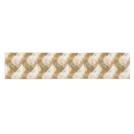 Palm Leaf Print, Donkerbruin, Tan en beige Korte Tafelloper (Horizontaal)