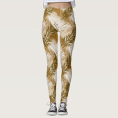 Palm Leaf Print, Donkerbruin, Tan en beige Leggings (Voorkant)
