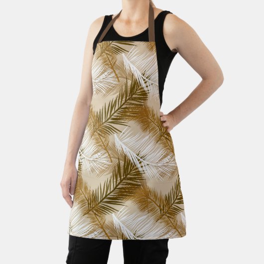 Palm Leaf Print, Donkerbruin, Tan en beige Schort (Insitu)
