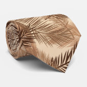 Palm Leaf Print, Donkerbruin, Tan en beige Stropdas (Opgerold)