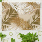Palm Leaf Print, Donkerbruin, Tan en beige Theedoek (Gevouwen)