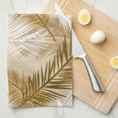 Palm Leaf Print, Donkerbruin, Tan en beige Theedoek (Quarter Fold)