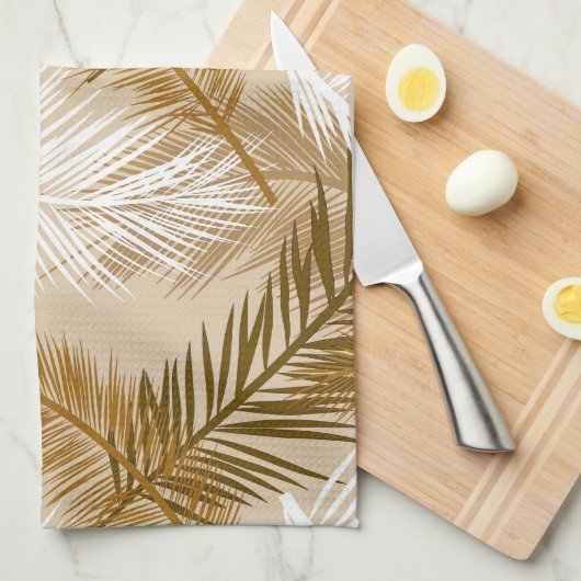 Palm Leaf Print, Donkerbruin, Tan en beige Theedoek (Quarter Fold)