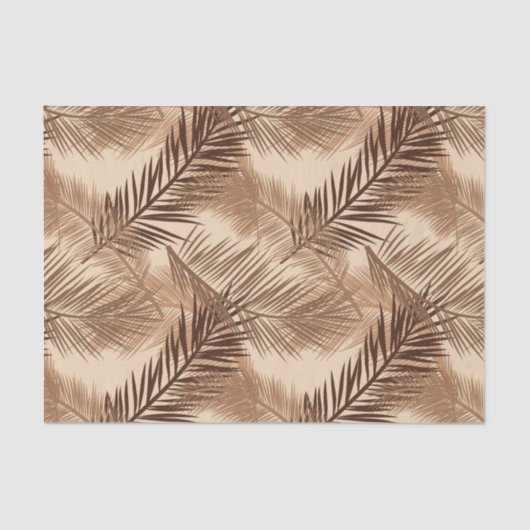 Palm Leaf Print, Donkerbruin, Tan en beige Tissuepapier (Voorkant)
