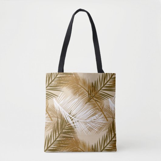 Palm Leaf Print, Donkerbruin, Tan en beige Tote Bag (Voorkant)