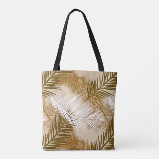 Palm Leaf Print, Donkerbruin, Tan en beige Tote Bag (Achterkant)