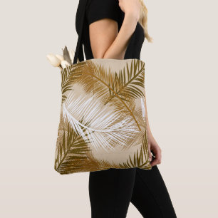 Palm Leaf Print, Donkerbruin, Tan en beige Tote Bag