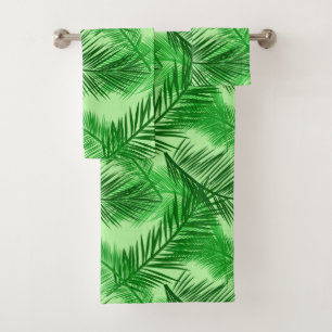 Palm Leaf Print, Emerald and Light Lime Green Bad Handdoek