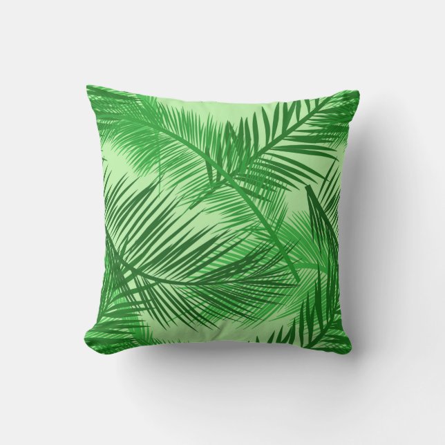 Palm Leaf Print, Emerald and Light Lime Green Buitenkussen (Voorkant)