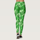 Palm Leaf Print, Emerald and Light Lime Green Leggings (Achterkant)