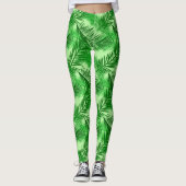 Palm Leaf Print, Emerald and Light Lime Green Leggings (Voorkant)