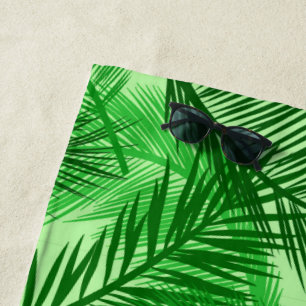 Palm Leaf Print, Emerald and Light Lime Green Strandlaken