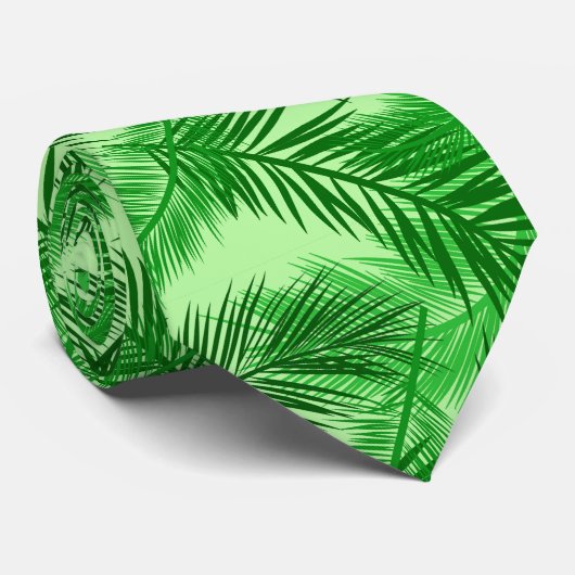 Palm Leaf Print, Emerald and Light Lime Green Stropdas (Opgerold)