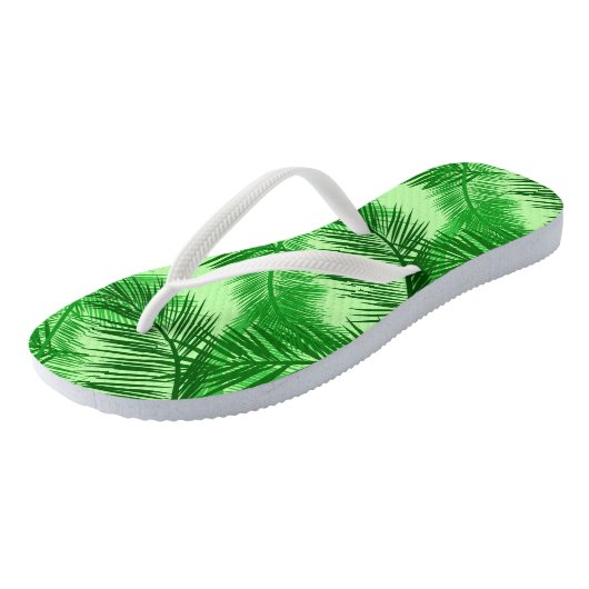 Palm Leaf Print, Emerald and Light Lime Green Teenslippers (Schuin)