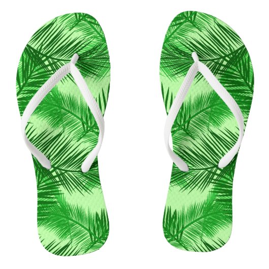 Palm Leaf Print, Emerald and Light Lime Green Teenslippers (Voetbed)